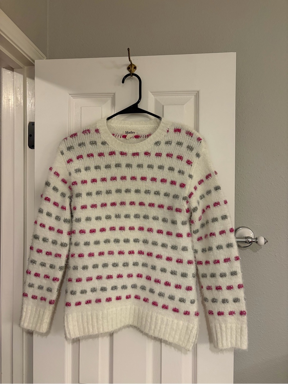 Hatley Girls Basket Weave Sweater Tunic White Pink Silver 8